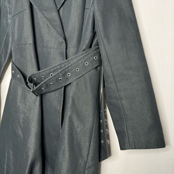 BANANA REPUBLIC / black belted fleece lined long trench coat jacket / S - Picture 4 of 9